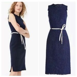 J Crew Belted Textured Tweed Sheath Dress in Navy size 2